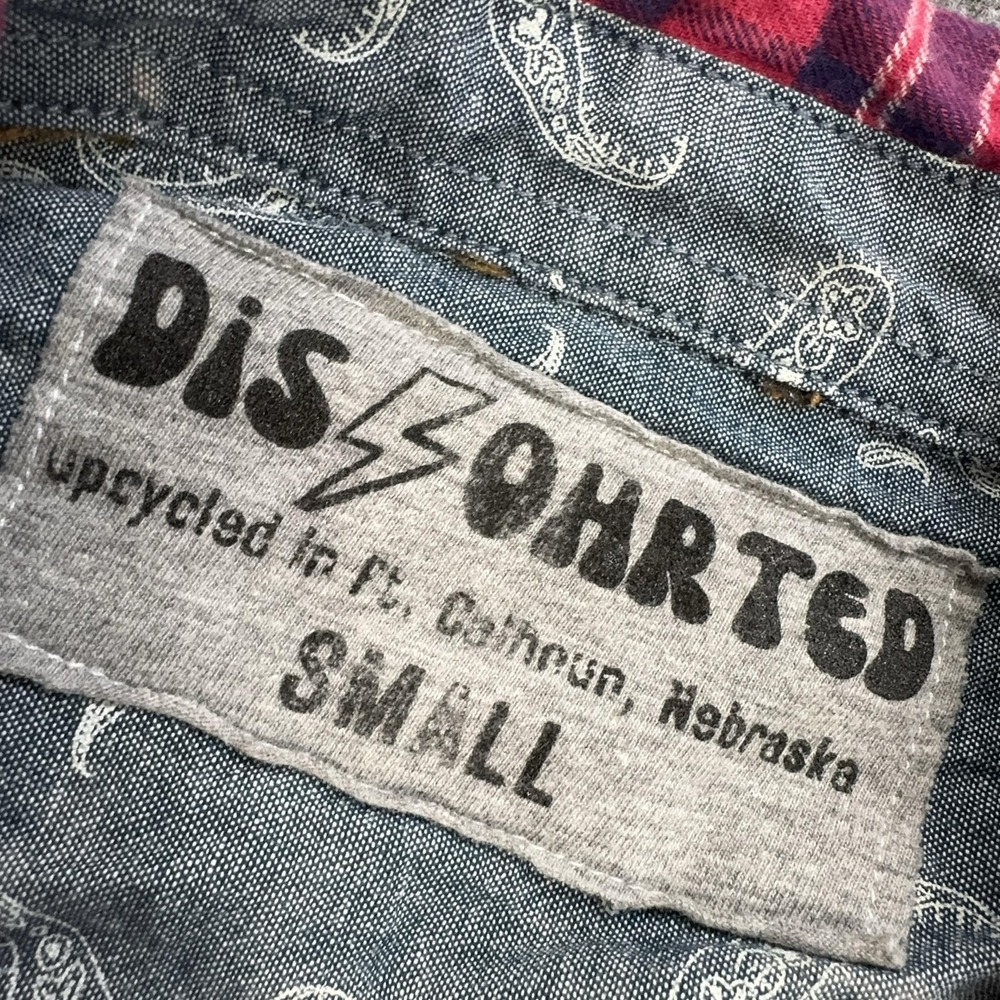 DISOHRTED Shirt Womens S Red Plaid Cotton Flannel Long Sleeve Upcycled Grunge - Picture 5 of 6